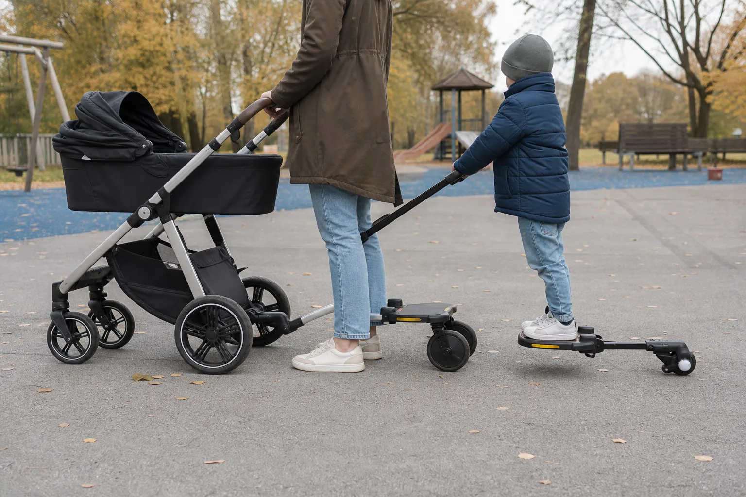 Stor och liten kopplingslösning vid barnvagn