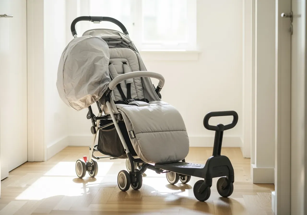 Ståbräda med sits till barnvagn